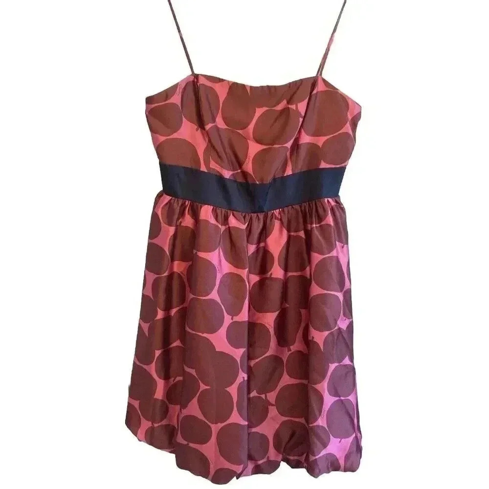 JUICY COUTURE Apple Print PINK Sleeveless‎ SILK BUBBLE DRESS Size 8 Preppy Party